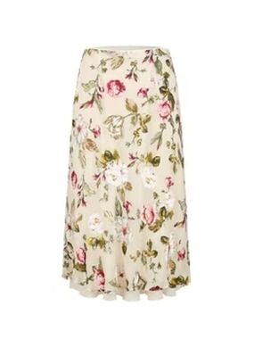 T.W.I.N. Thats What I Need  - Ivory Floral Silk Blend Midi Skirt | Like New